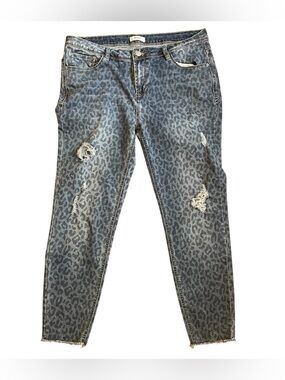 Kensie Jeans Women 14/32 Mid Rise Ankle Skinny Leopard Print Stretch Boho